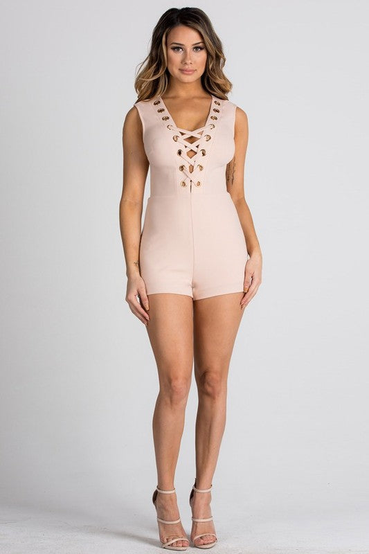 Nude Lace Up Romper